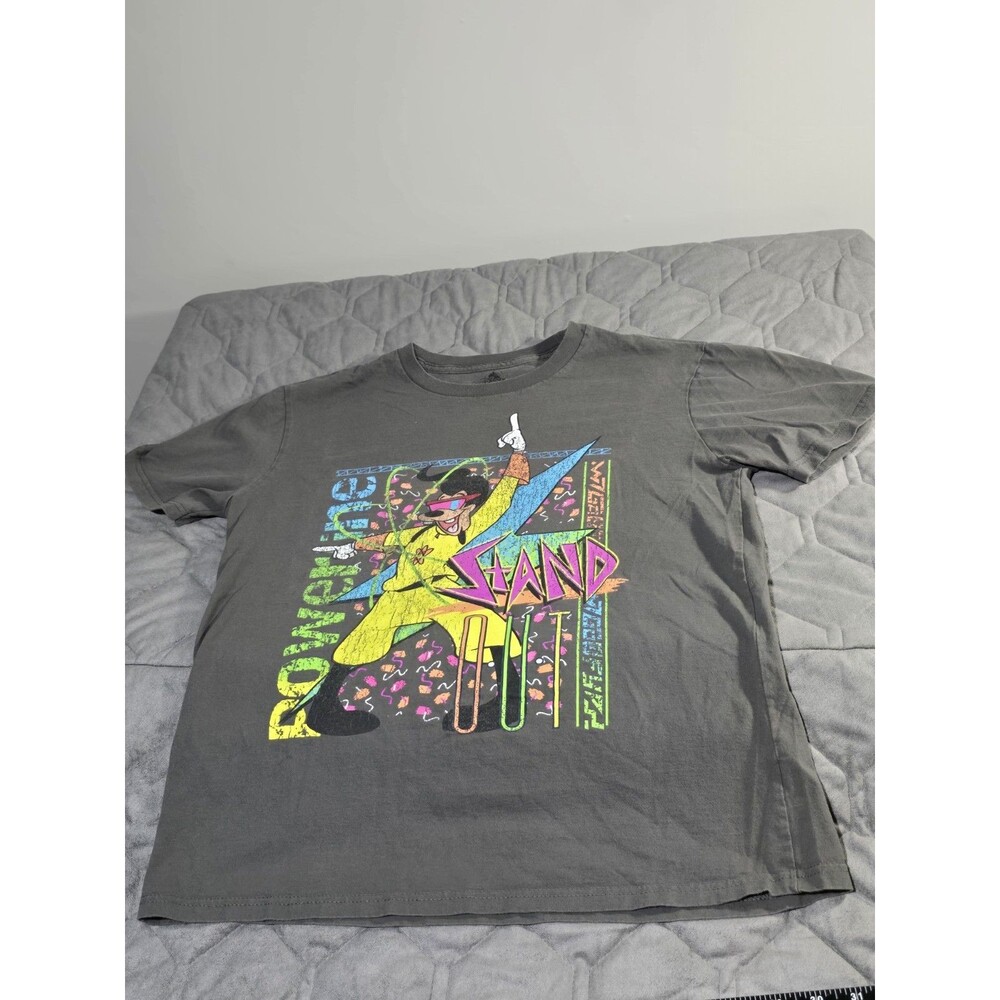 Vintage Style Disney Goofy Movie Powerline Tee Gray Neon Graphic Tour Shirt M